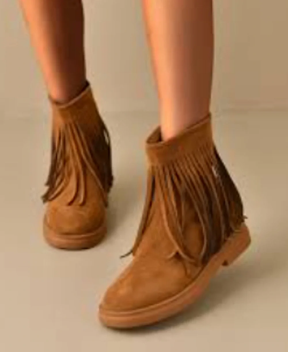 Kate Spade Boots Betsie Too Fringe Suede Ankle Bootie WMNS 7.5 Camel Brown